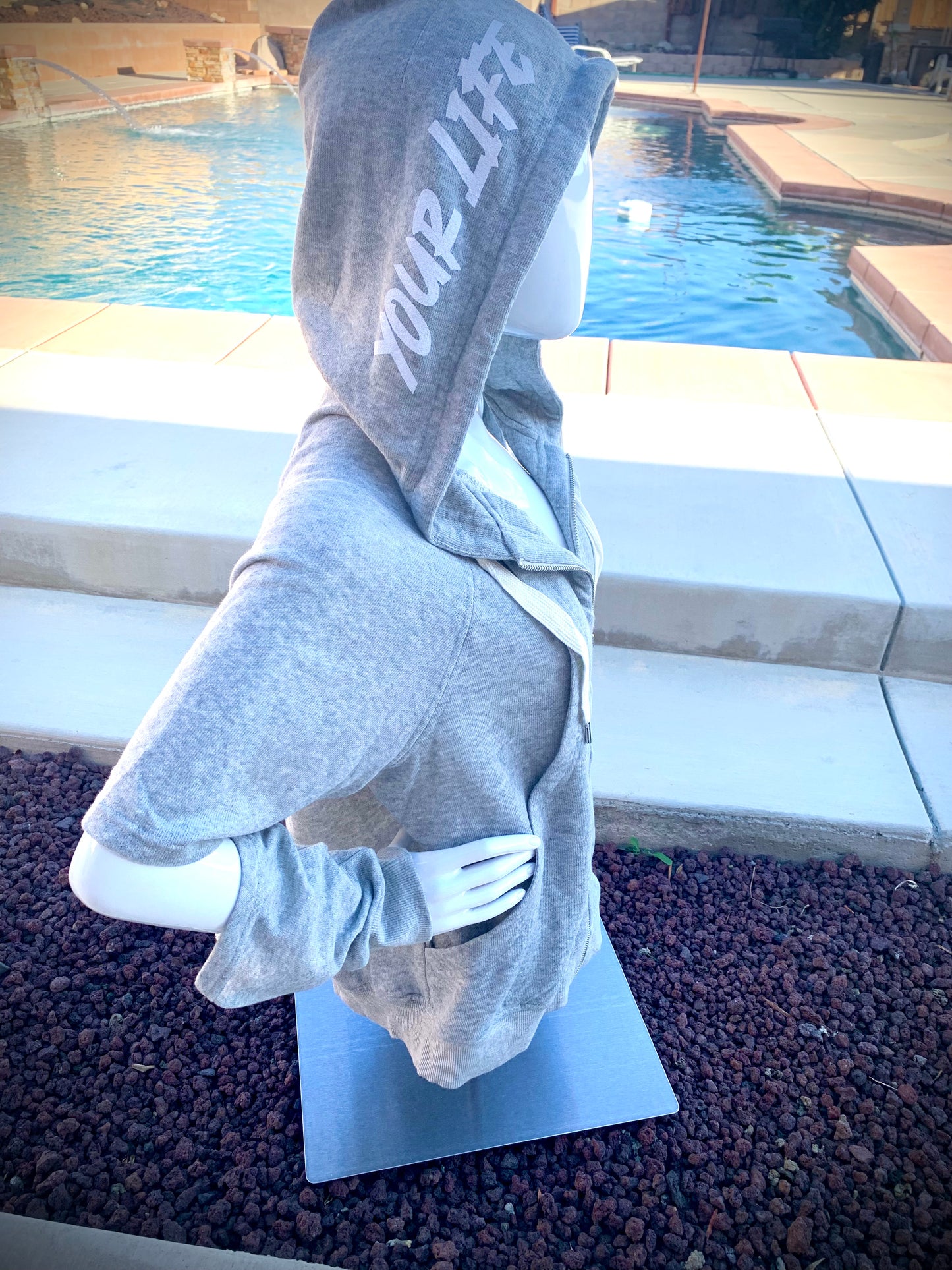 Women’s cut out zip-up hoodie - Heather Grey