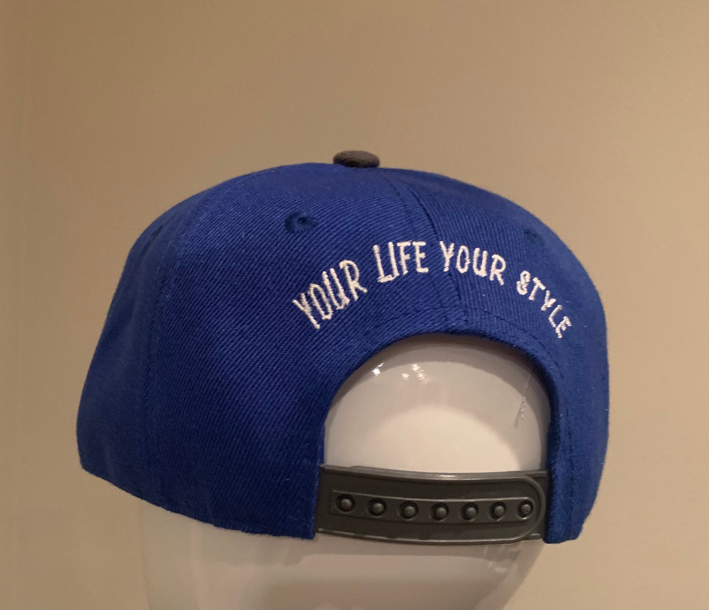 Dark Grey/Royal Blue Snap Back with white Logo